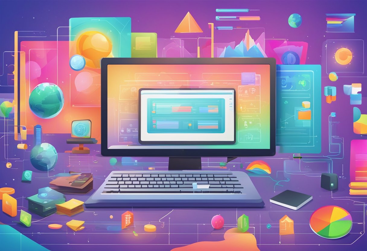 A colorful computer screen displaying various educational animations