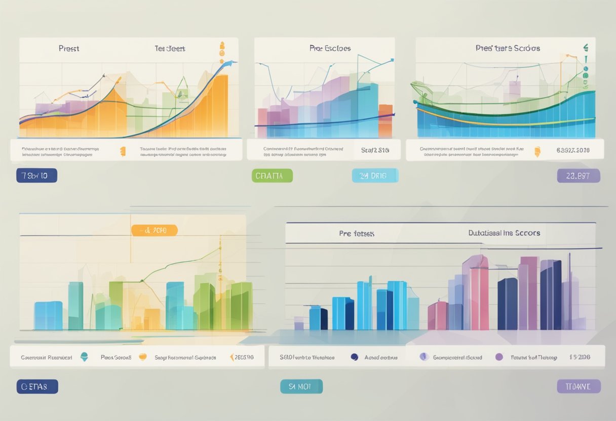 An animated graph comparing pre-test and post-test scores in educational technology studies