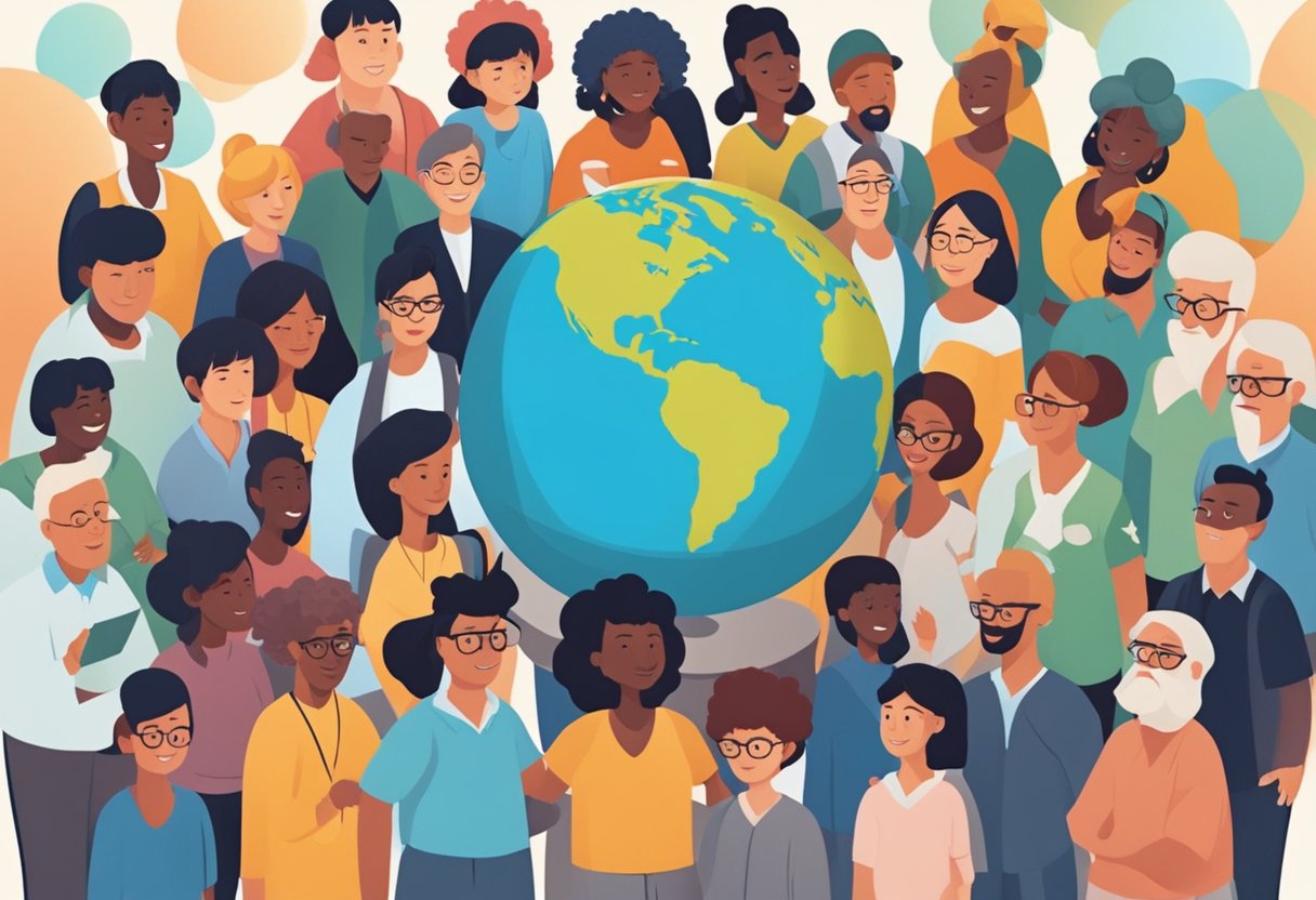 A diverse group of animated characters from different cultures gather around a globe, representing the global impact of animation