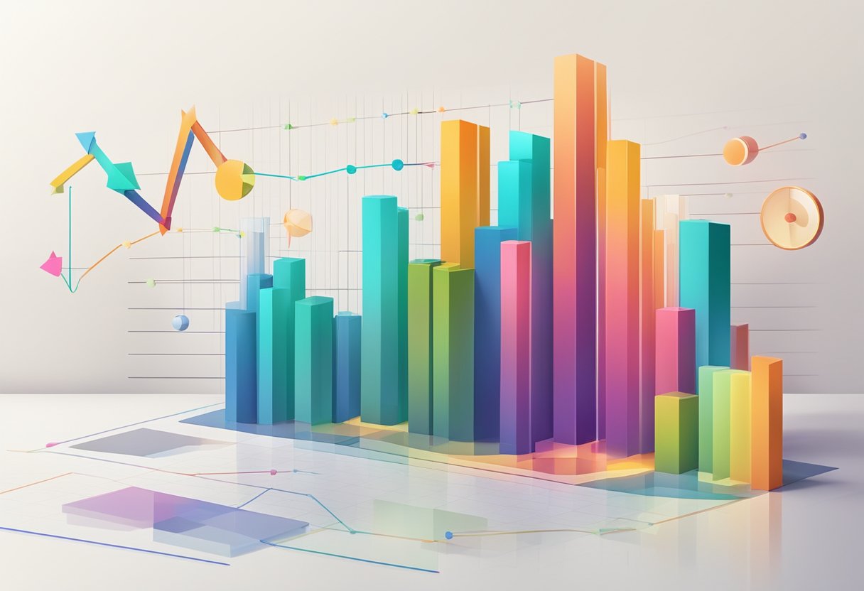 A series of colorful graphs and charts displaying audience engagement data in motion, with various data points rising and falling