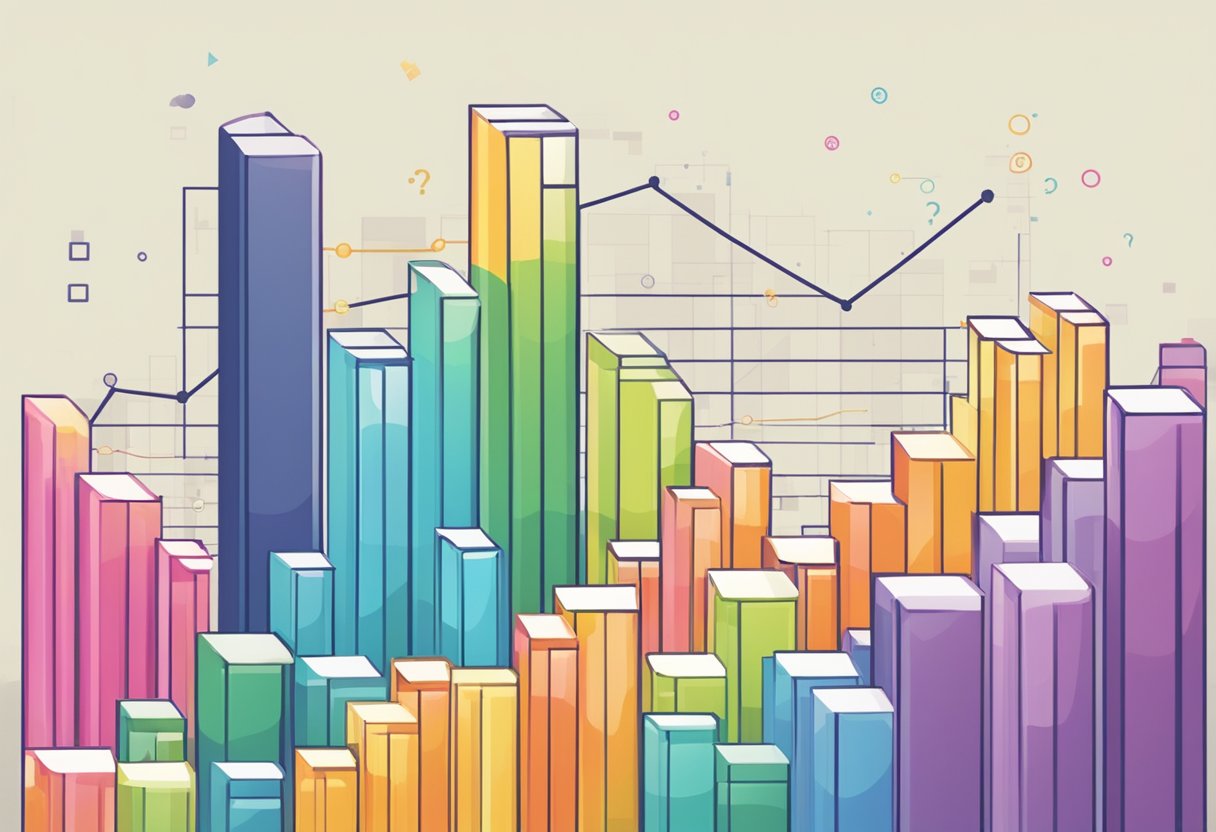 A colorful bar graph showing high animation retention rates over a backdrop of frequently asked questions symbols