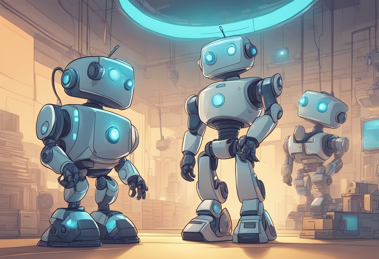 A robot using AI to create animated characters and scenes