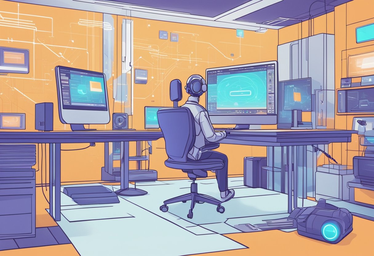 A futuristic AI-powered video editing software seamlessly creates animated explainer videos, showcasing the future of technology