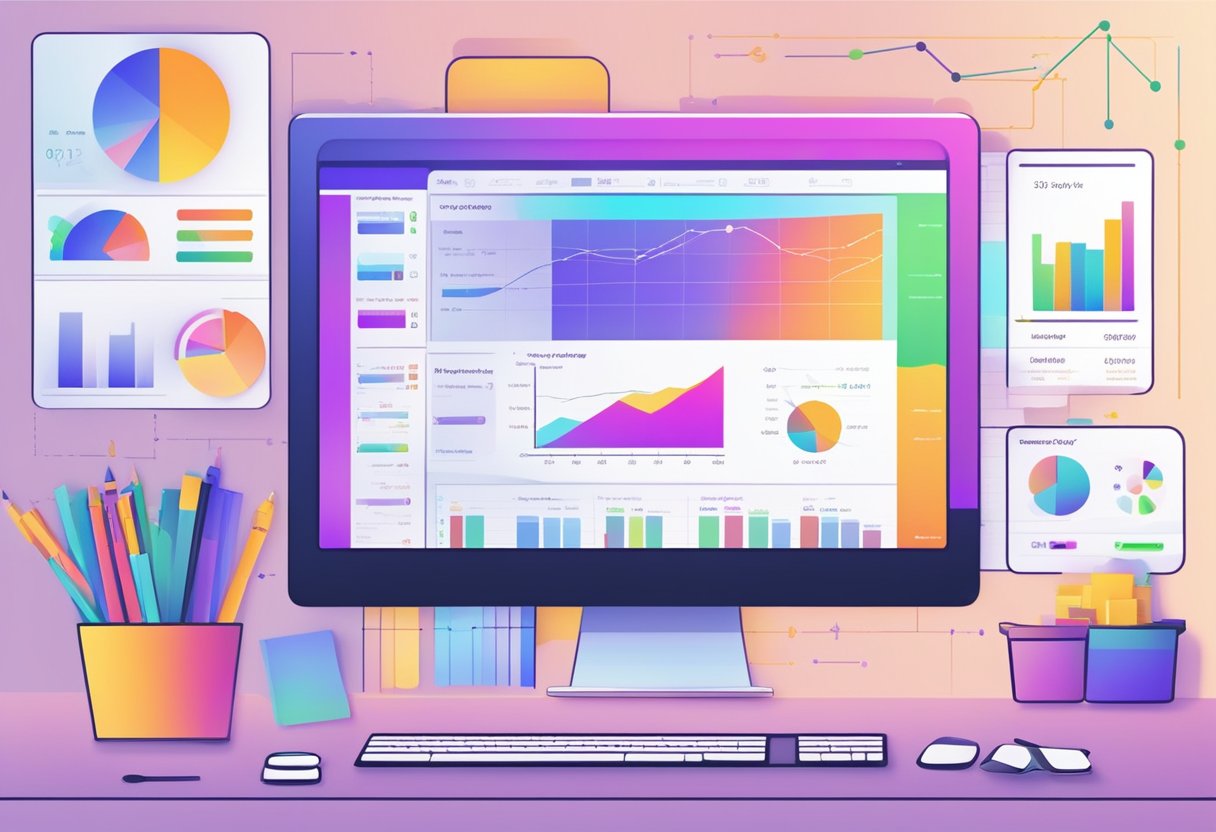 A computer screen displaying various pricing options for AI-based animation software, with colorful charts and graphs