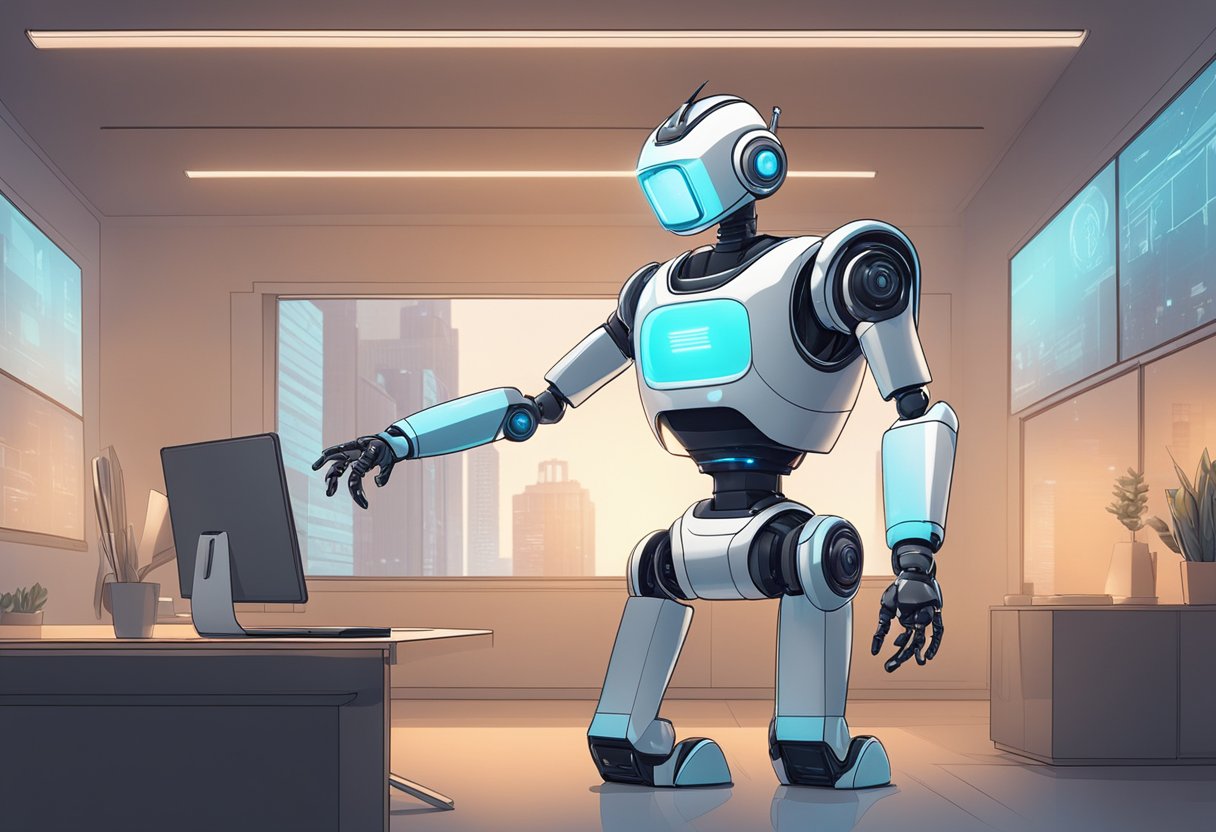 A robot character interacts with a virtual environment, showcasing the advantages and drawbacks of using AI for character animation