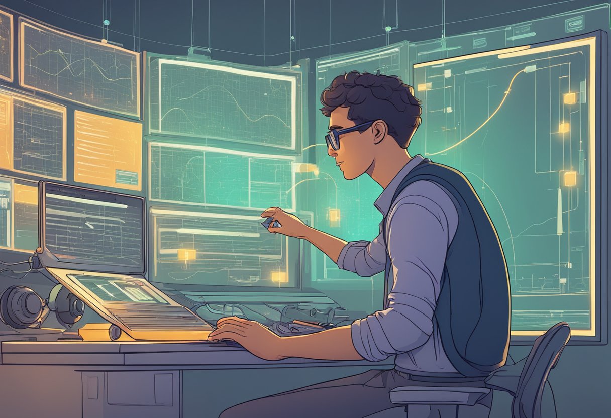 An animator adjusting AI settings as feedback loops intertwine with animation processes