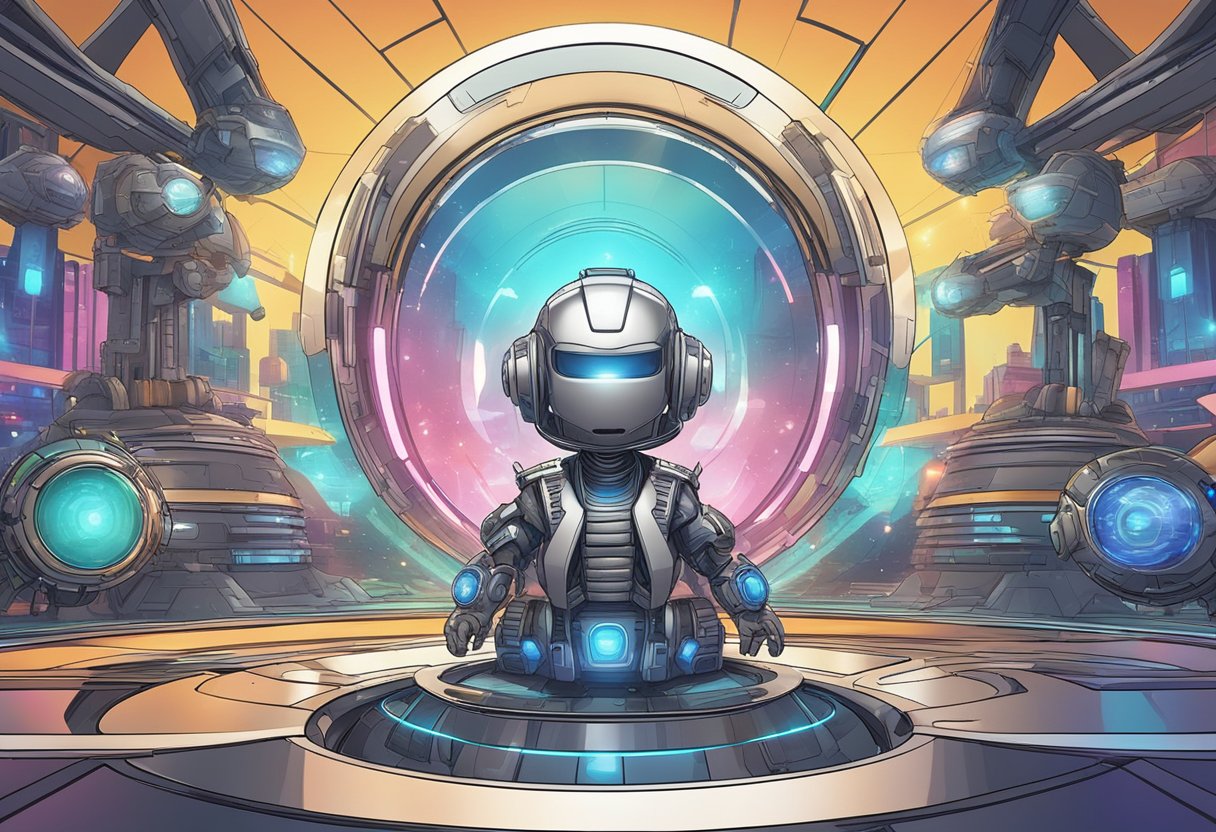 A futuristic AI and Toon Boom Harmony software facing off in a digital arena