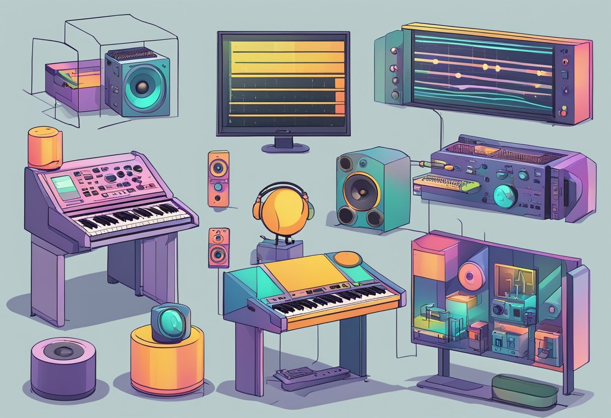 An AI-powered computer generates various musical and sound design options for an animated scene, providing freelance animators with new creative opportunities