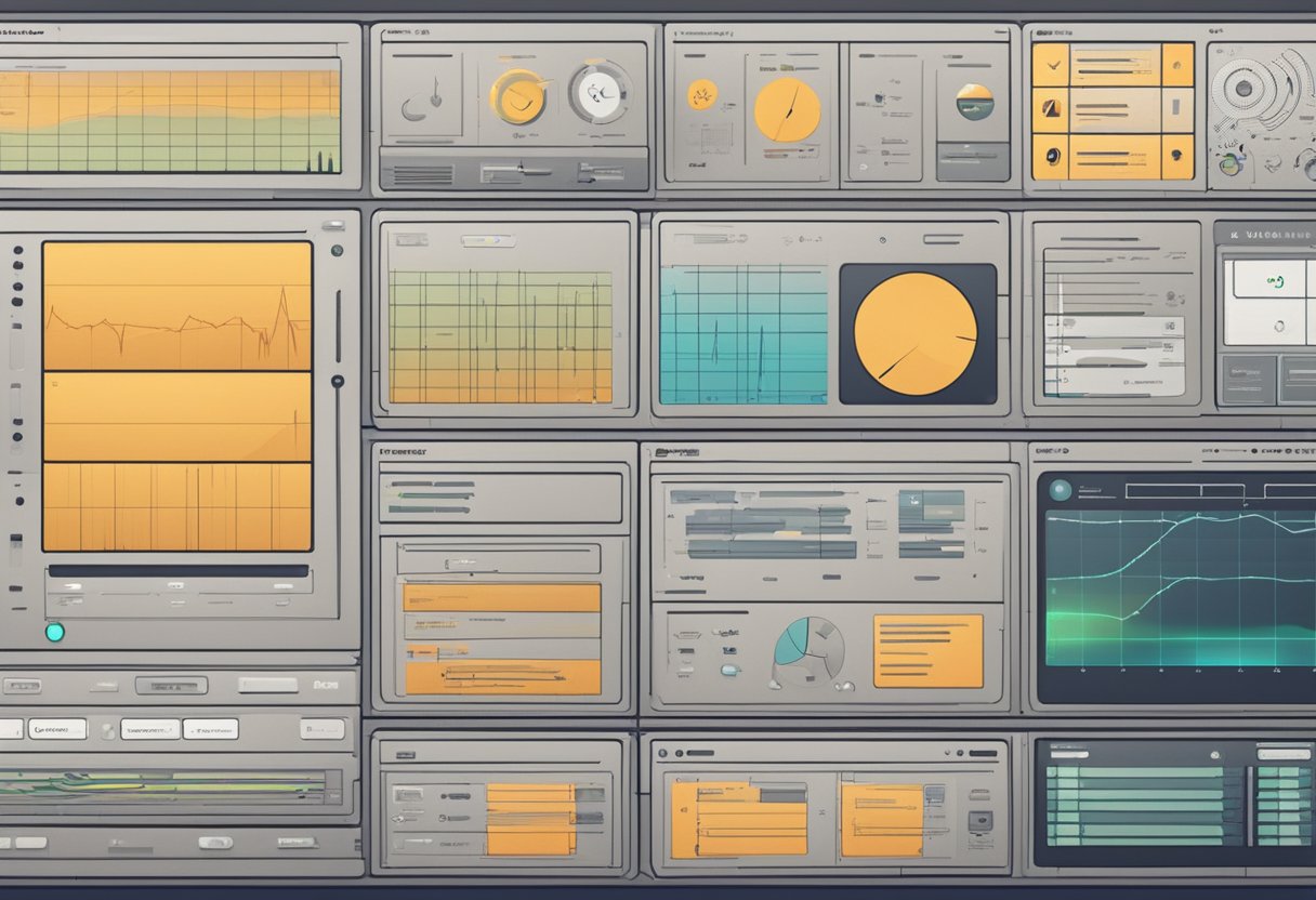 An AI software interface displaying a storyboard with voiceover and music waveforms, creating a dynamic and collaborative atmosphere