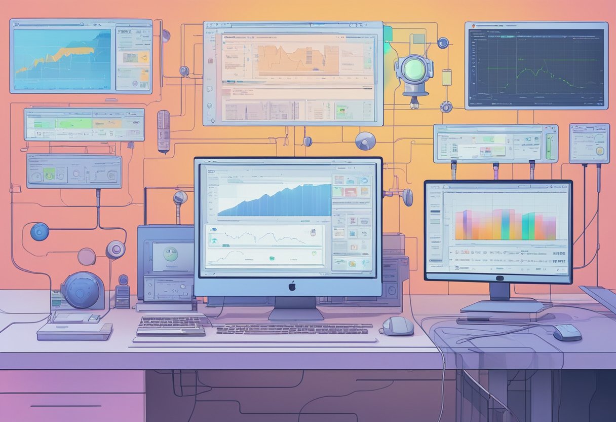 A computer screen displaying various AI animation software interfaces with audio enhancement features