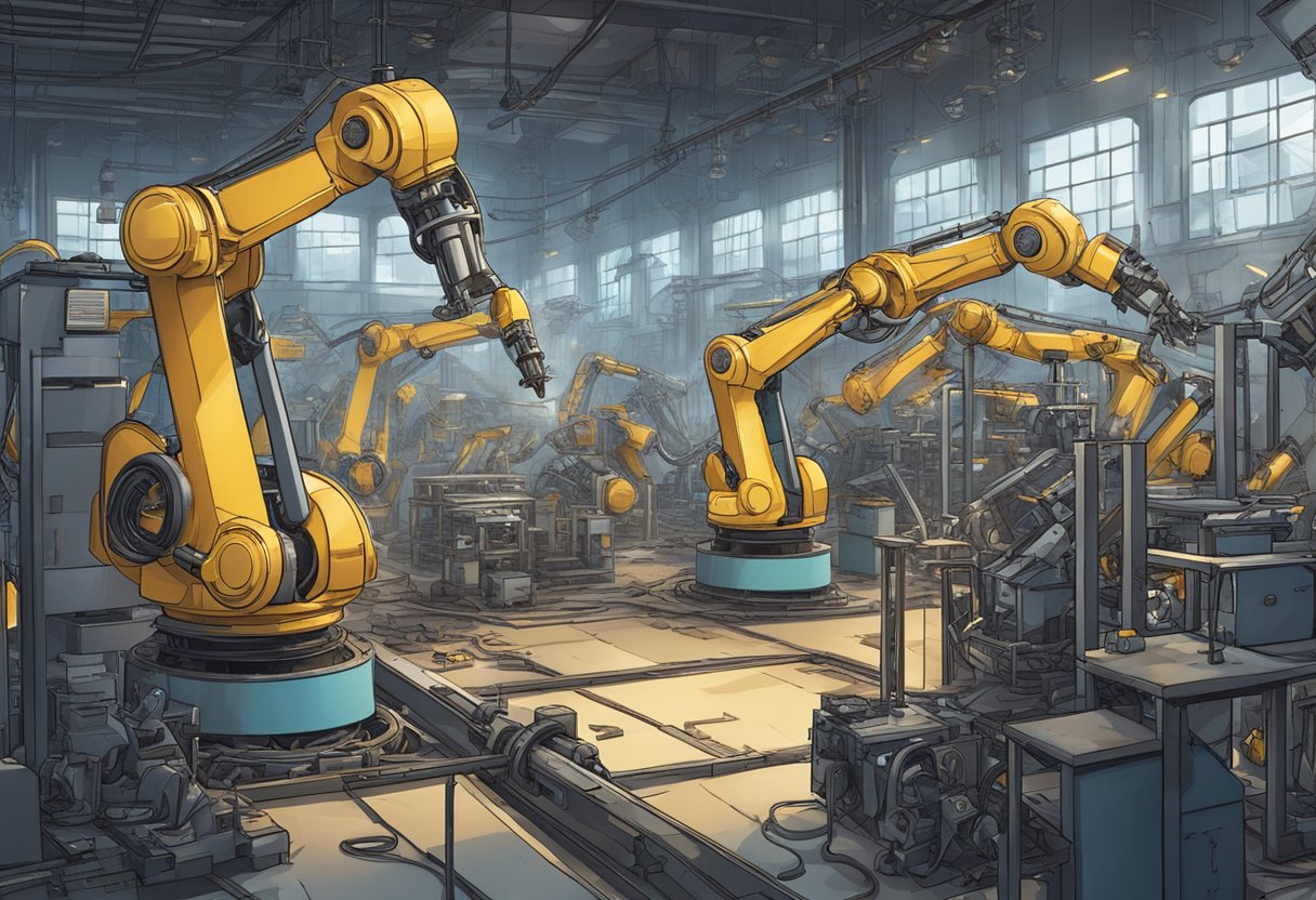Robotic arms malfunctioning in a factory, causing chaos and destruction