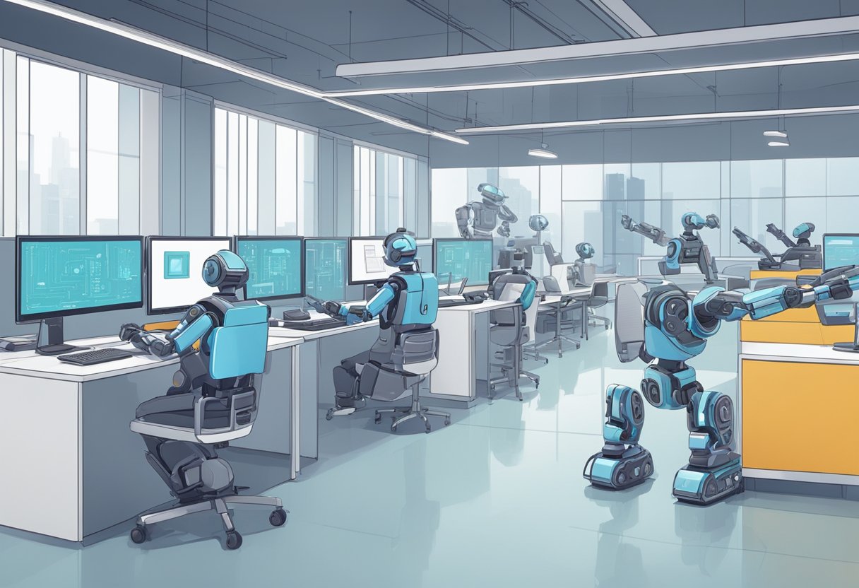 AI-driven robots animating repetitive tasks in a sleek, modern studio