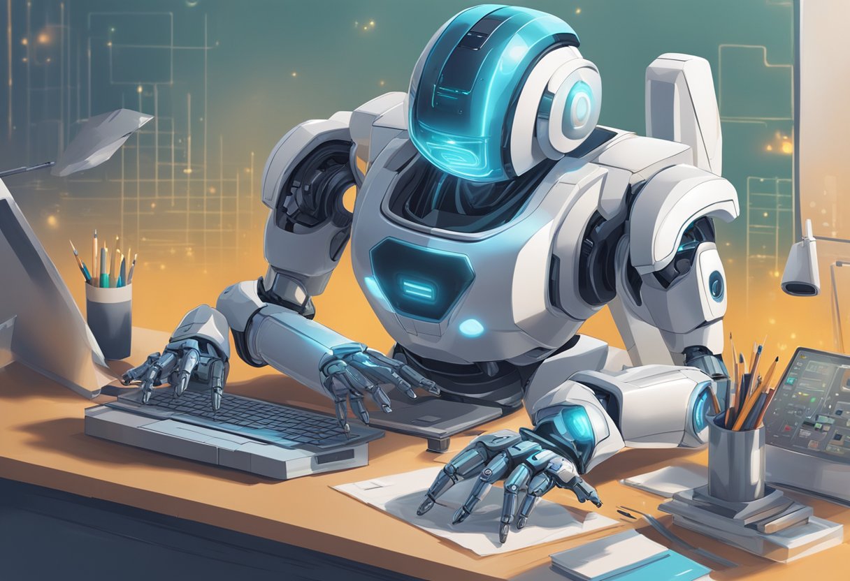 An AI-powered robot creating digital artwork, causing disruption in traditional creative industries