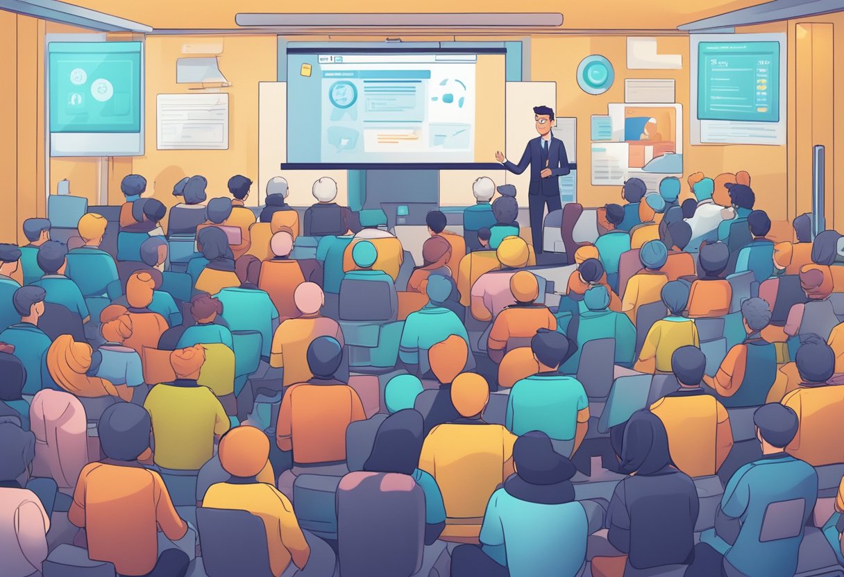 A vibrant 2D animated character interacts with a diverse audience, showcasing data protection concepts in an engaging and award-winning manner