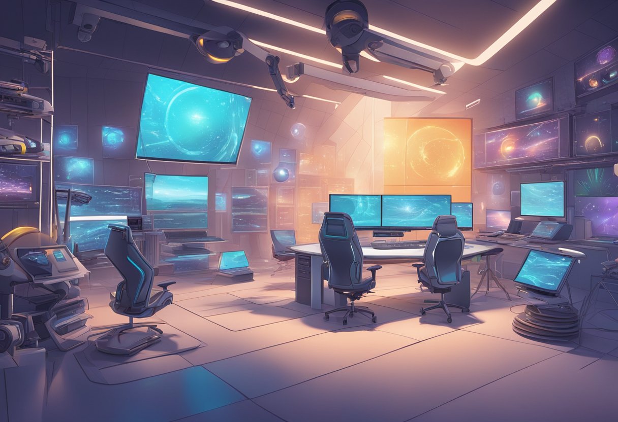 A futuristic AI-powered animation studio with advanced technology and virtual reality tools
