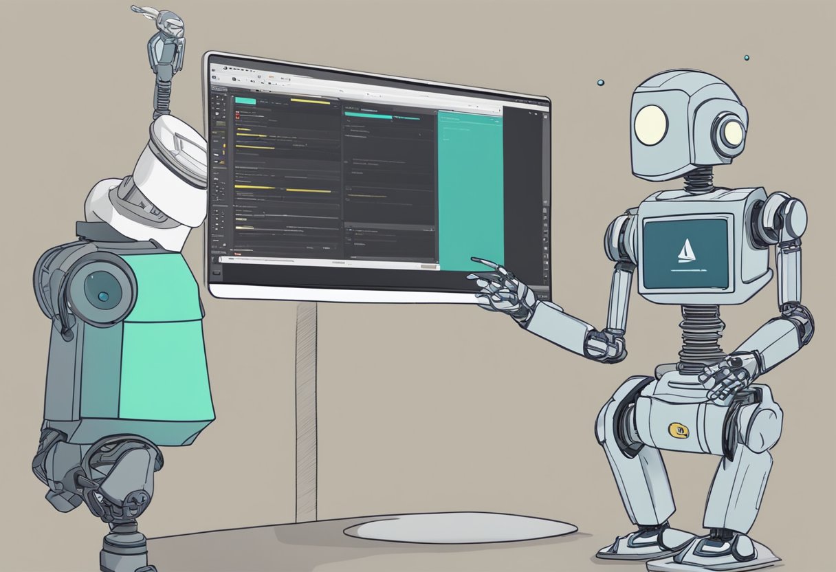 A computer-generated robot animates on a YouTube screen while a hand-drawn animation is showcased on a separate screen. The Oscar statue is displayed in the background