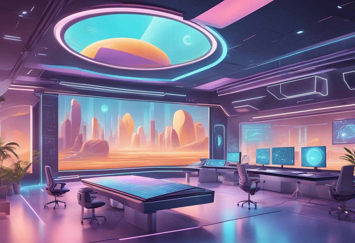 A futuristic AI-powered animation studio with advanced technology and sleek design