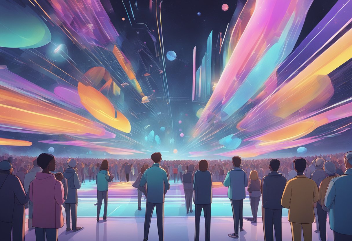 A futuristic AI animation impresses a diverse audience, while a traditional human animation receives mixed reviews. The contrast highlights the evolving technological influence on audience perception