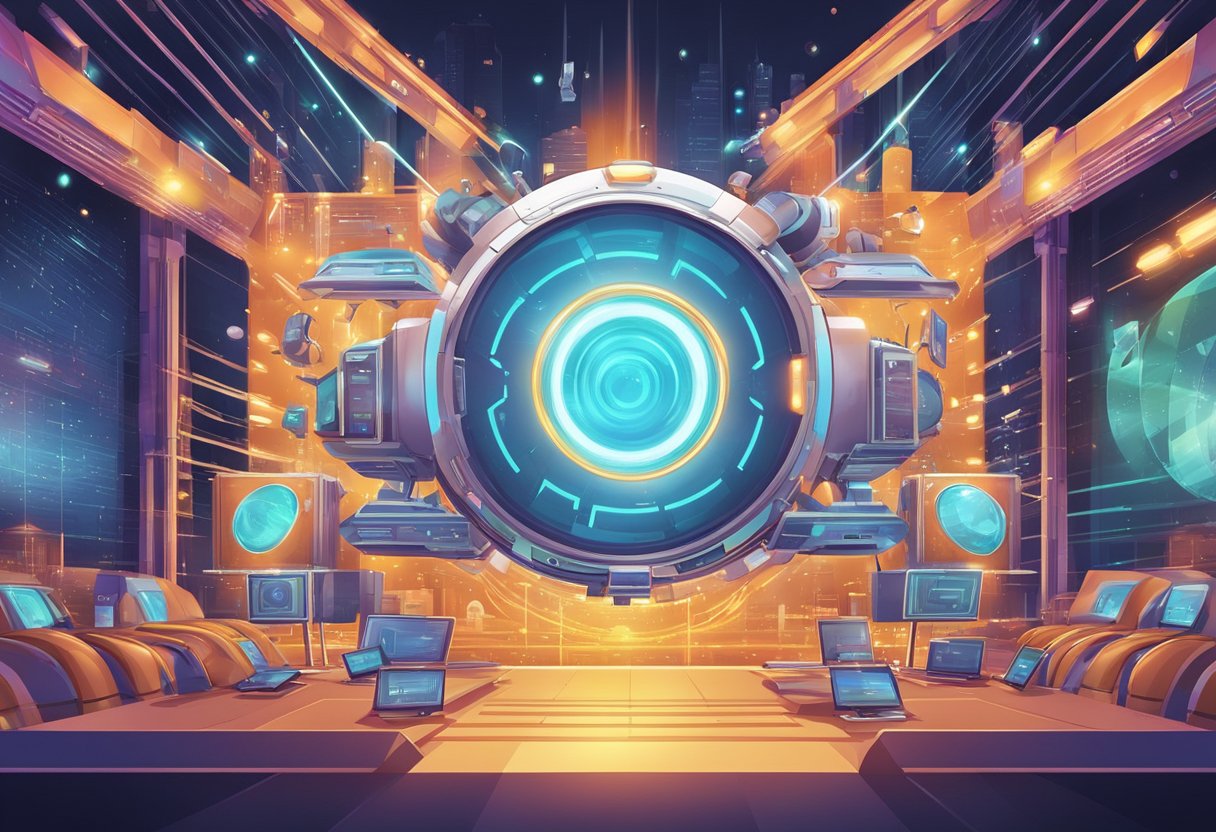 An animated film festival poster featuring AI elements and futuristic technology