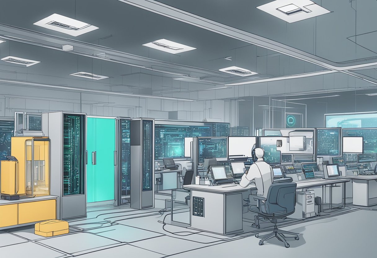 A futuristic AI animation system encrypts data while seamlessly integrating with traditional human animation techniques, symbolizing the ongoing debate over the role of AI in the industry