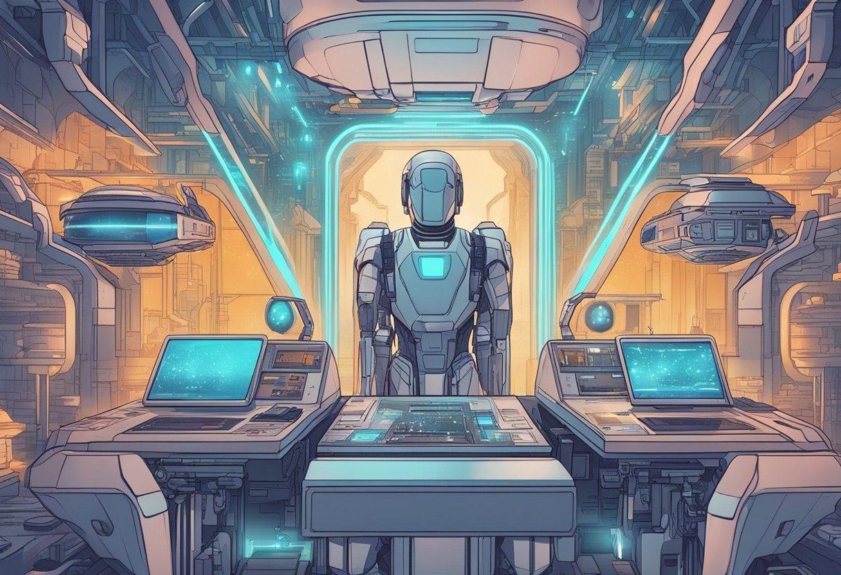 A futuristic AI creating emotional animated scenes with advanced technology