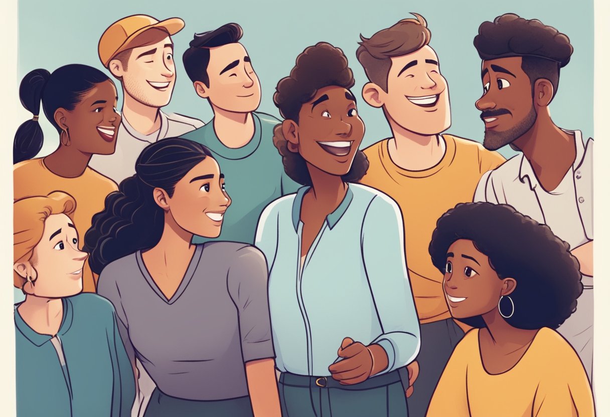 A group of diverse animated characters engage in deep conversation, expressing a range of emotions through their facial expressions and body language