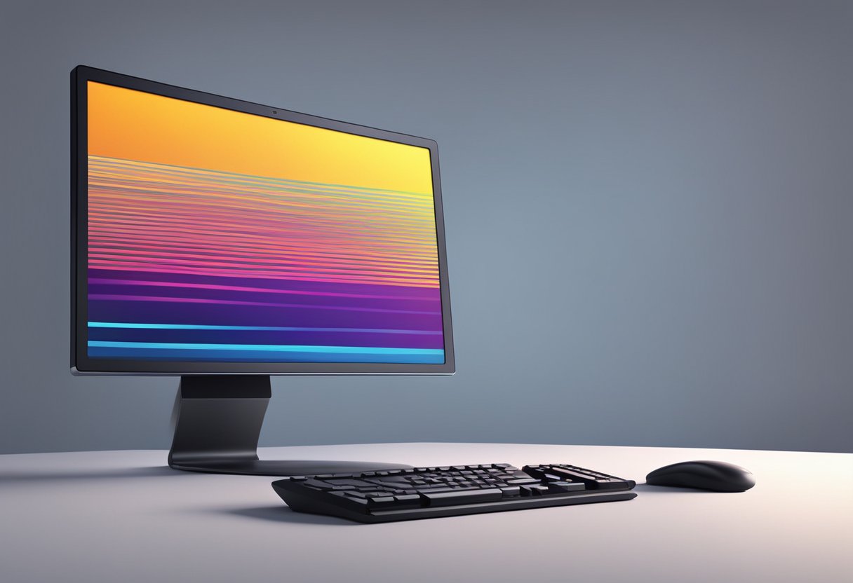 A sleek, modern computer monitor displaying a dynamic and polished motion graphics animation. Vibrant colors and smooth transitions capture the professional quality of the UK animation industry