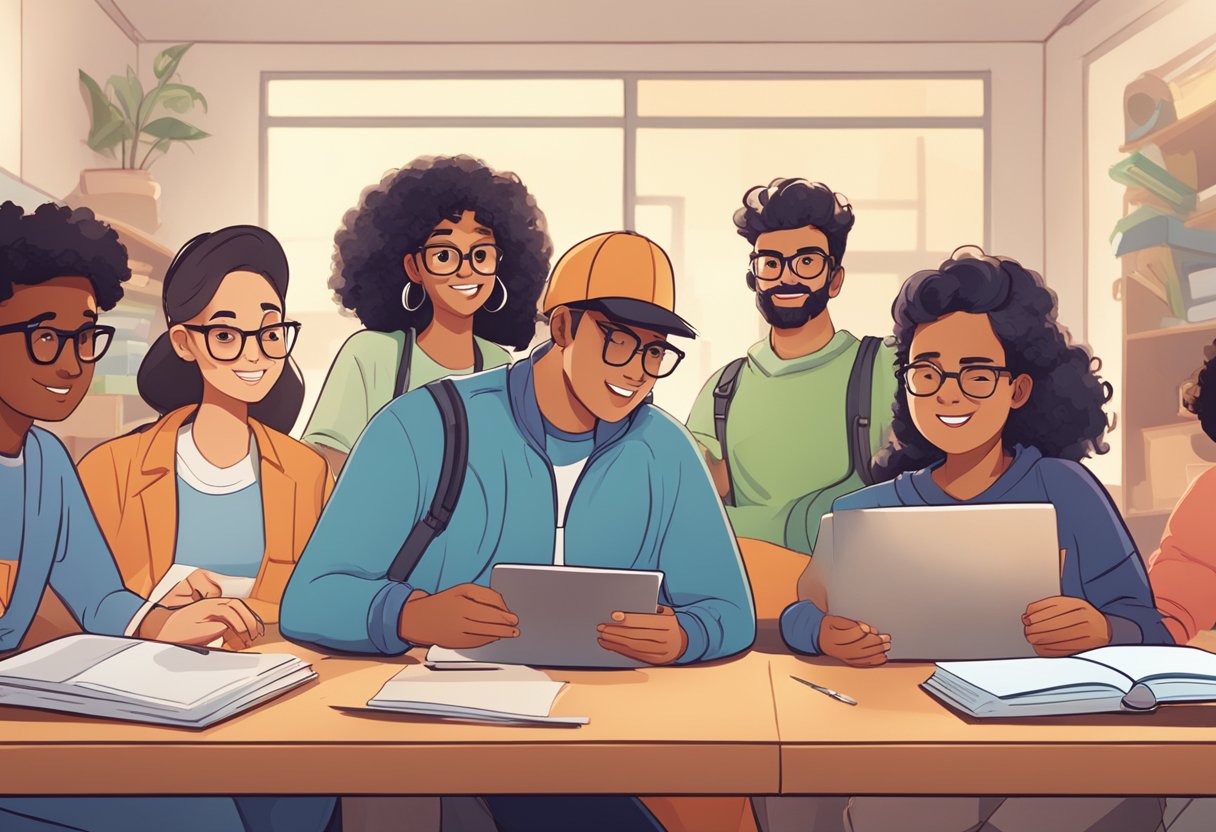 A group of animated characters engaging in various educational activities, showcasing the evolution of animation pedagogy through dynamic and engaging visuals