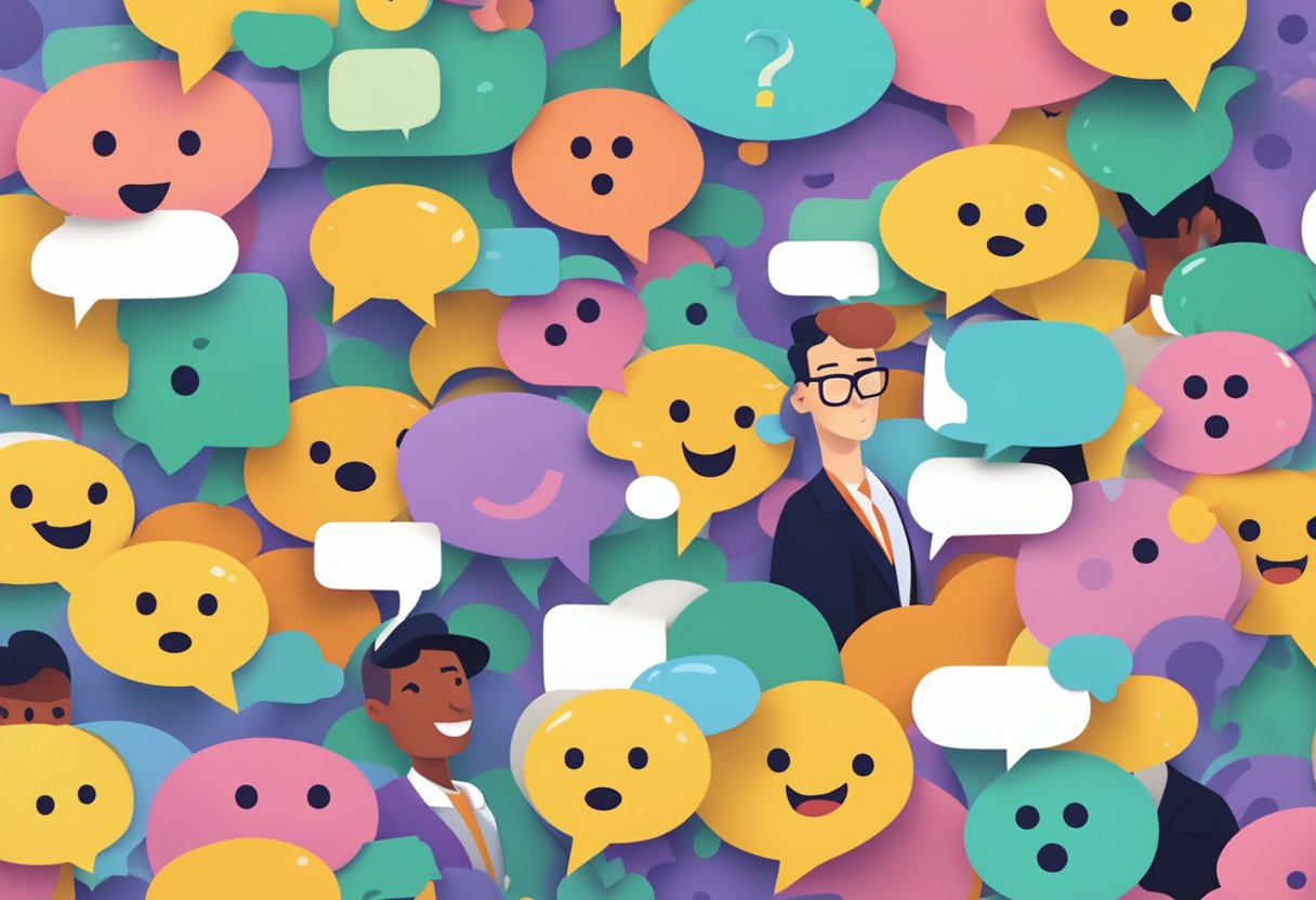 An animated character surrounded by speech bubbles with question marks, representing FAQ animation providers in Belfast