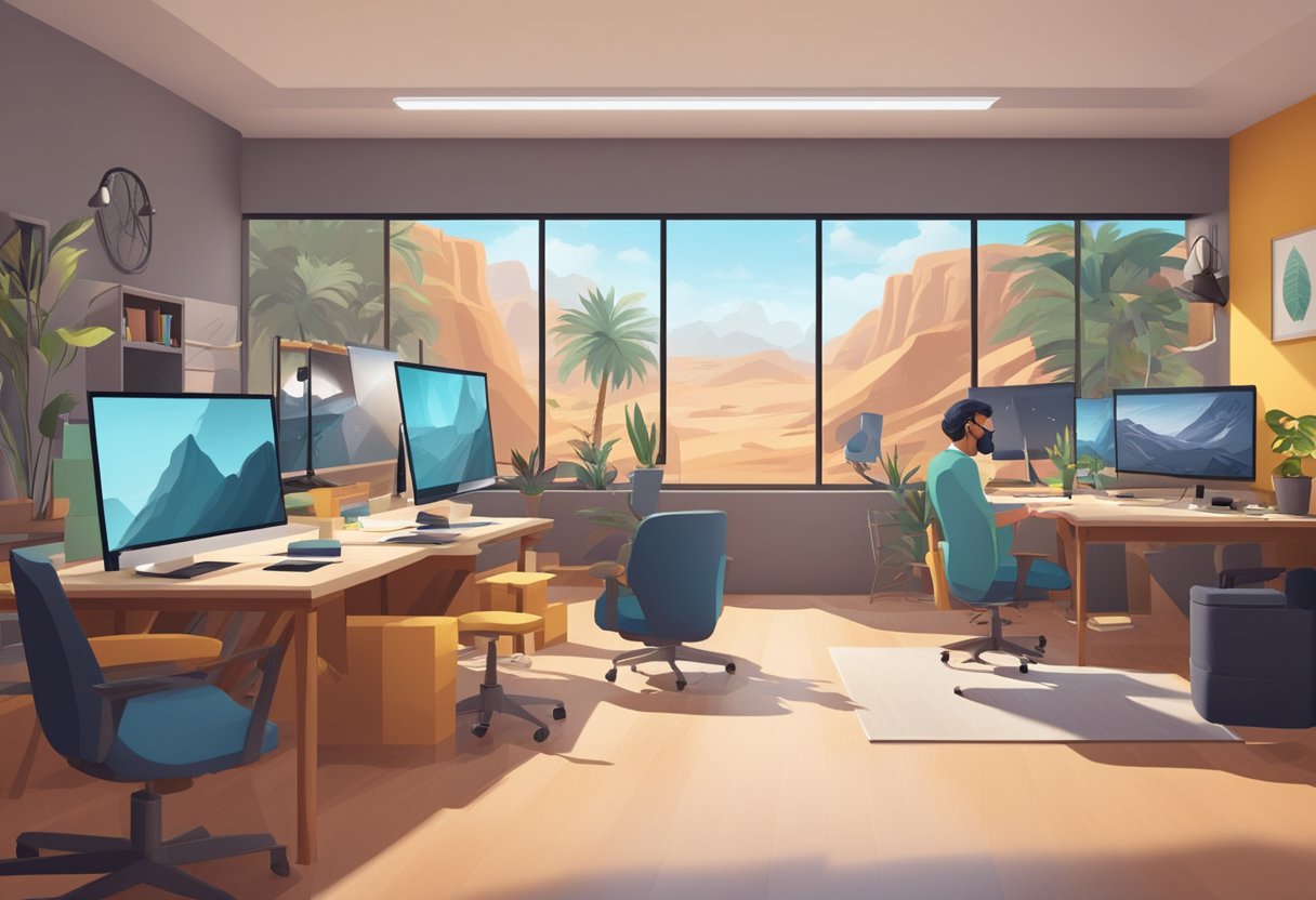 A modern and sleek animation studio in Oman, with state-of-the-art equipment and a team of creative professionals working on various projects