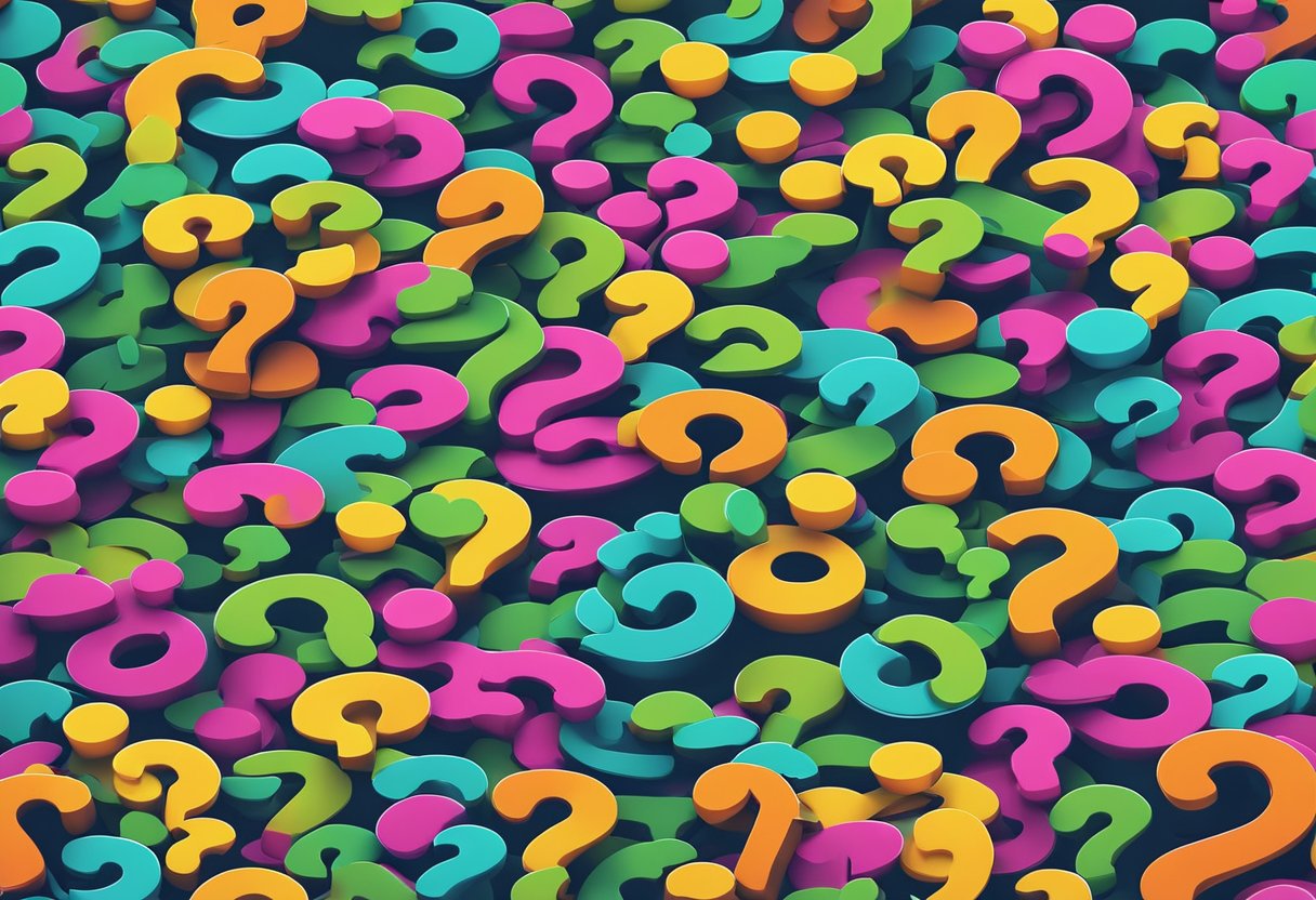 A stack of colorful, animated question marks swirling around the city of Hangzhou