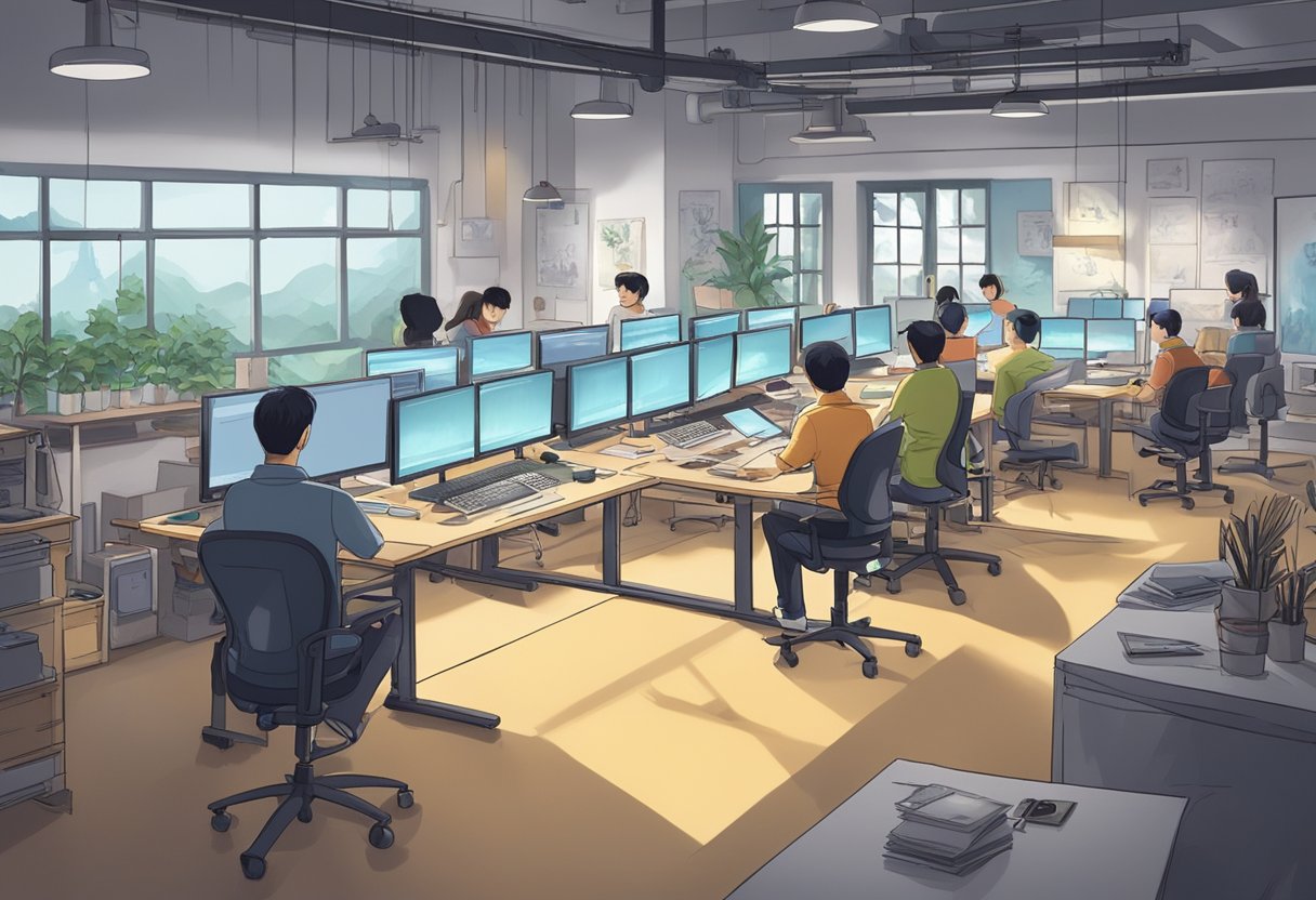A bustling animation studio in Chengdu, with artists at work on movie and TV production projects