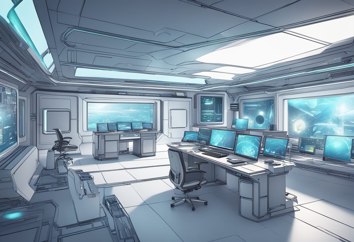 A futuristic studio with advanced technology and interactive animation tools