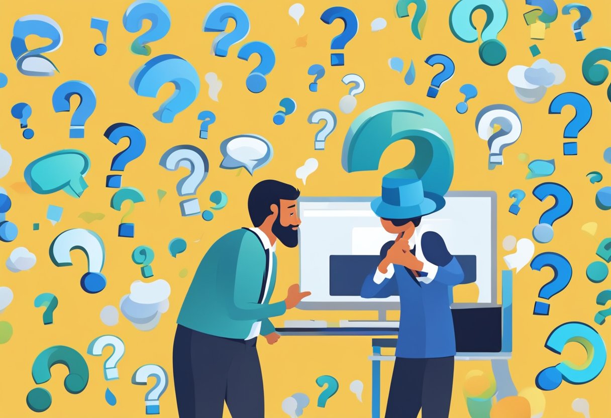 An animated character interacts with floating question marks, demonstrating learning outcomes