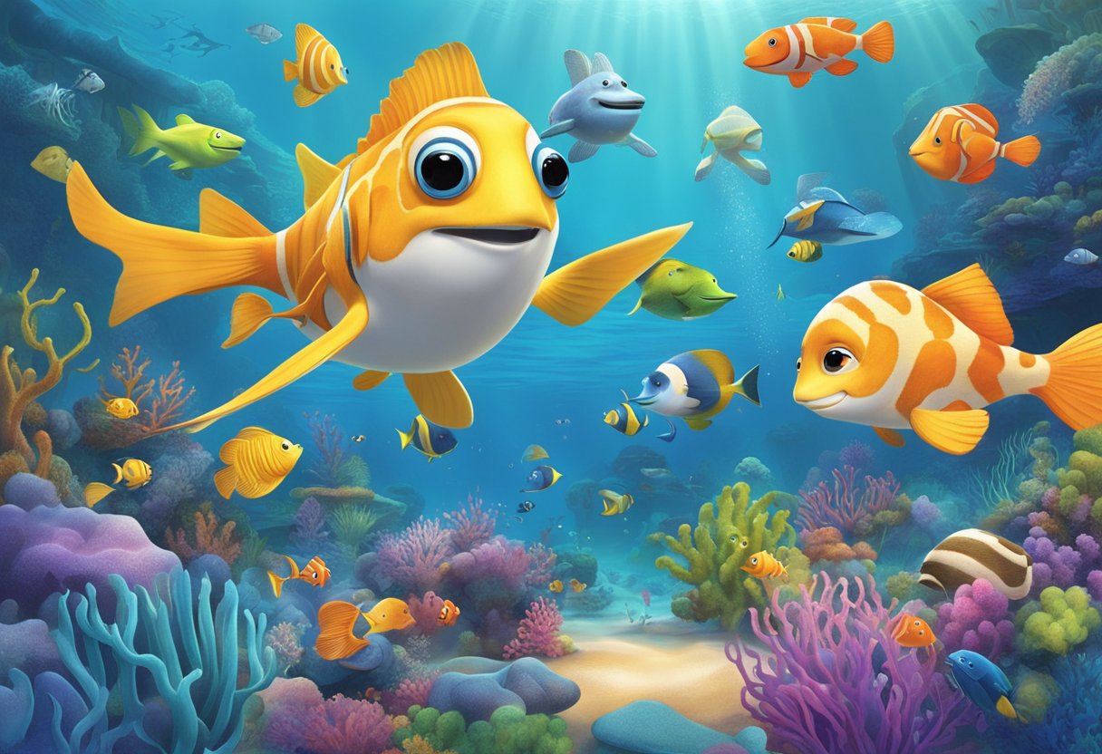 A diverse array of animated characters engage in educational activities, from exploring the depths of the ocean to conducting science experiments in a colorful and dynamic setting