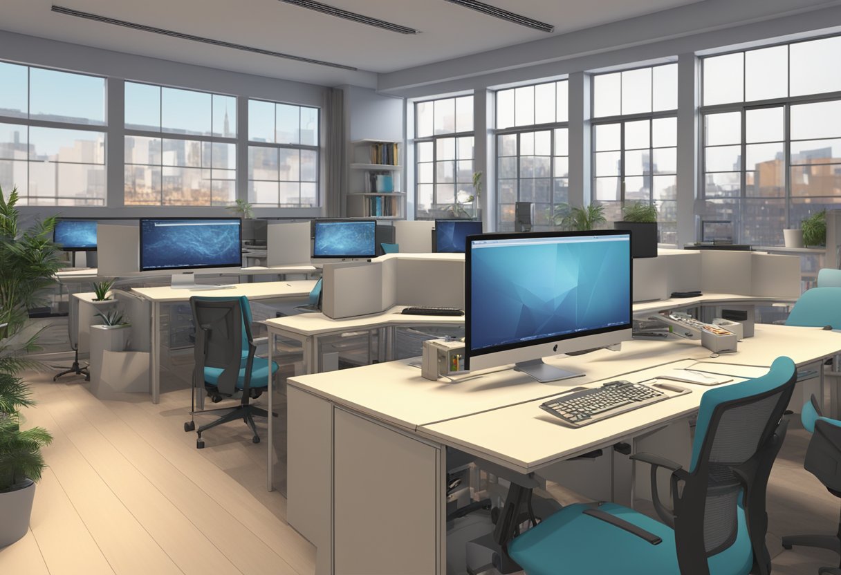 A computer-generated animation studio in London, with advanced software and equipment, creating custom educational animations