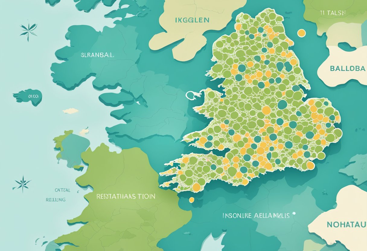 An animated map of Northern Ireland with FAQ bubbles popping up