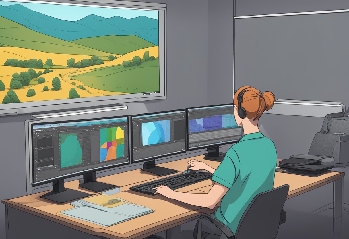 A computer screen displaying custom animations being edited in a post-production studio in Northern Ireland