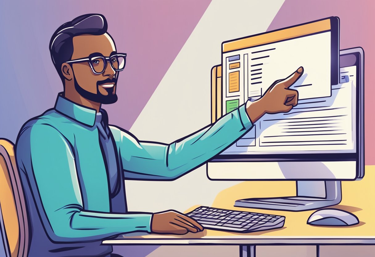 A person pointing to a list of frequently asked questions on a computer screen