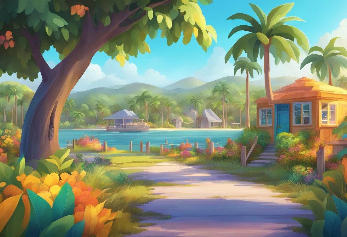 A colorful interactive educational animation set in a vibrant Florida landscape, featuring engaging challenges and innovative solutions