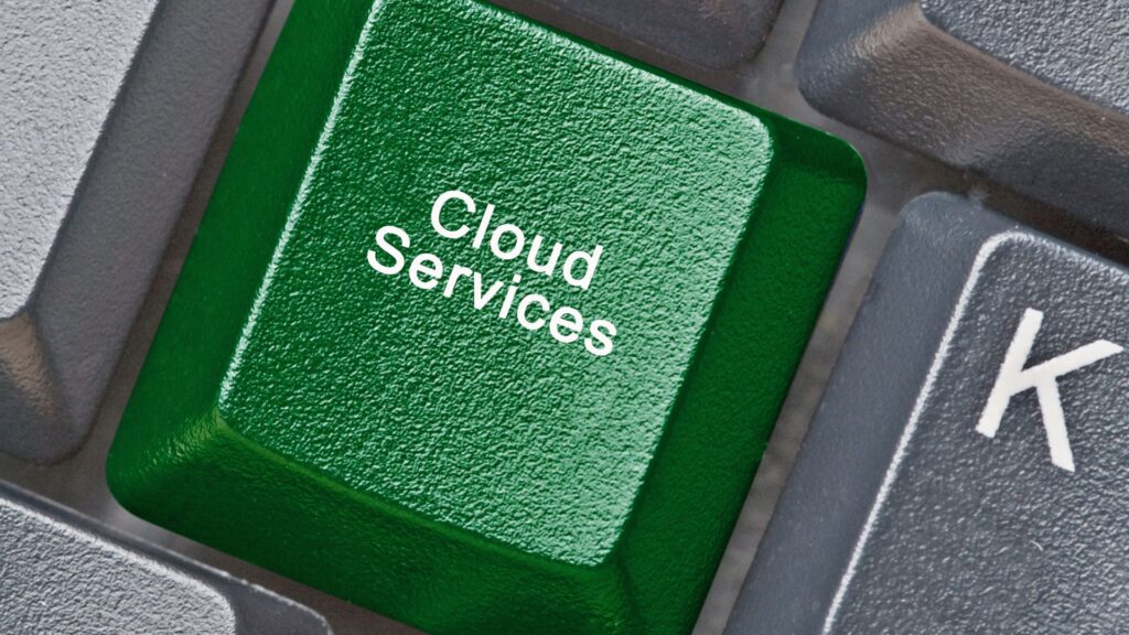A close-up of a green computer keyboard key labeled "Cloud Services," surrounded by standard gray keys, enhanced with a subtle Cloud Services Animation effect for a dynamic, modern look.