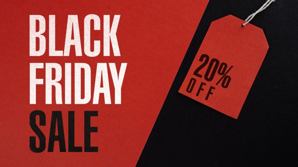 Red and black graphic with large text reading "Black Friday Sale" and a red price tag showing "20% Off"—perfect for Black Friday Animation Ads.