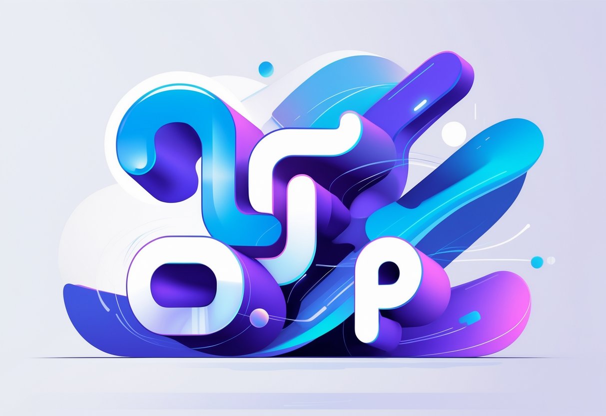 An abstract scene showing dynamic shapes and stylised letterforms moving smoothly to represent animated typography.