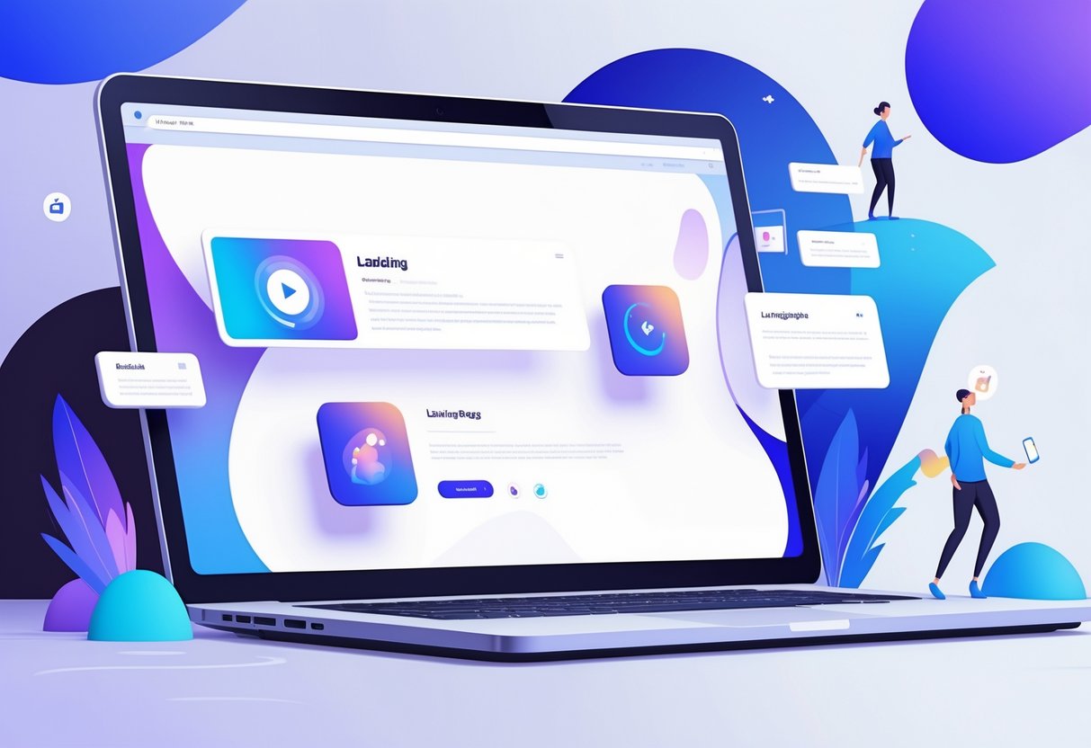 A modern landing page on a computer screen showing animated icons and graphics arranged strategically to enhance user engagement.